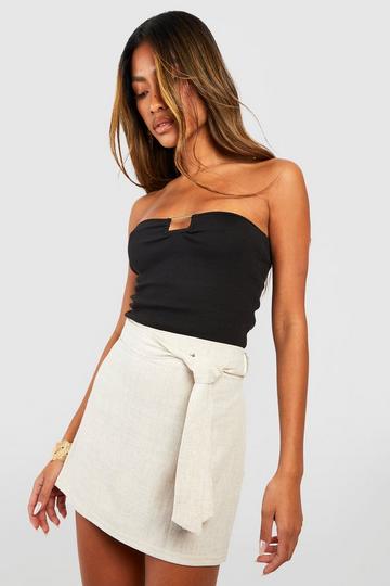 Linen Blend Belted Mini Skirt natural