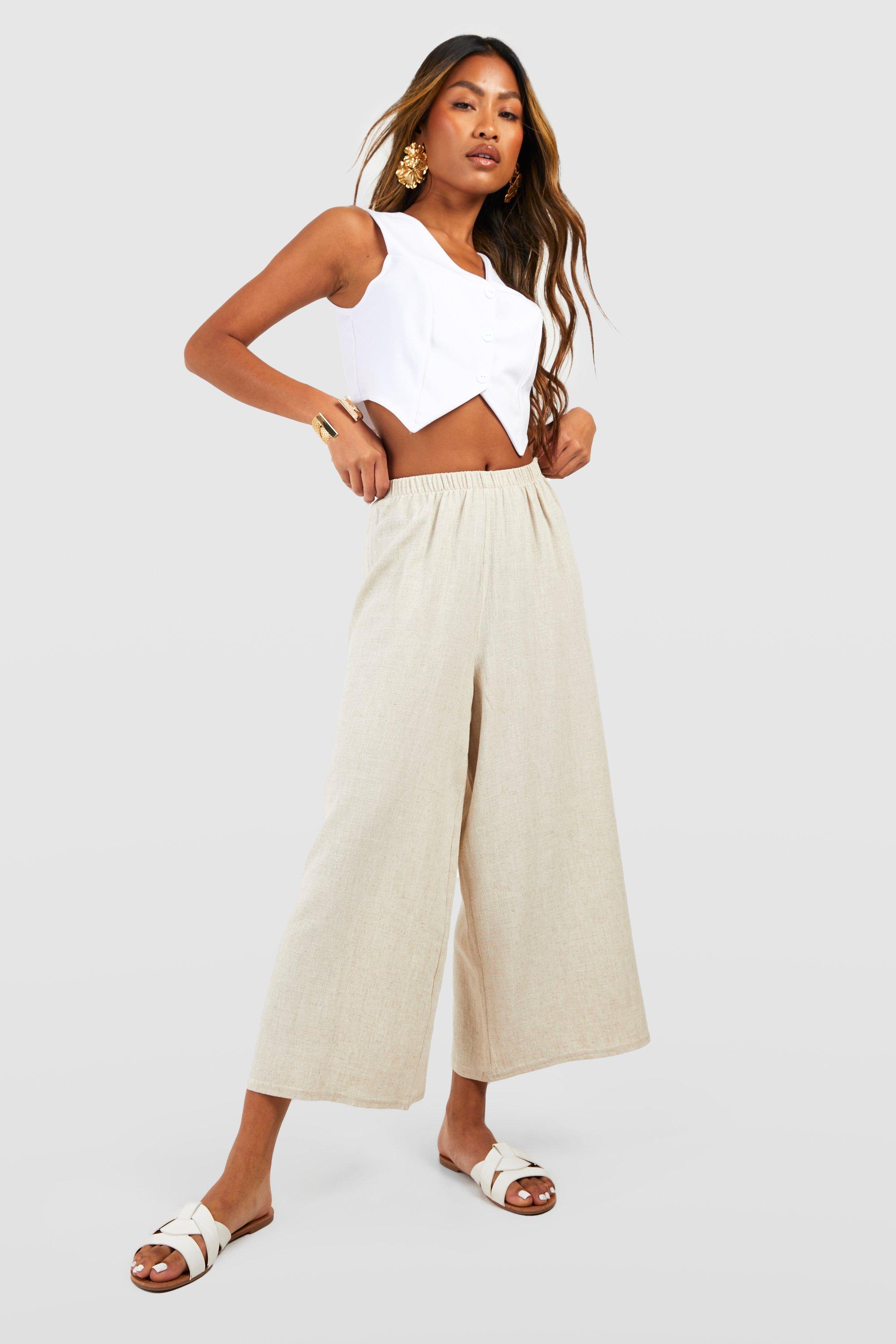 Linen-Blend Cropped Wide-Leg Pant