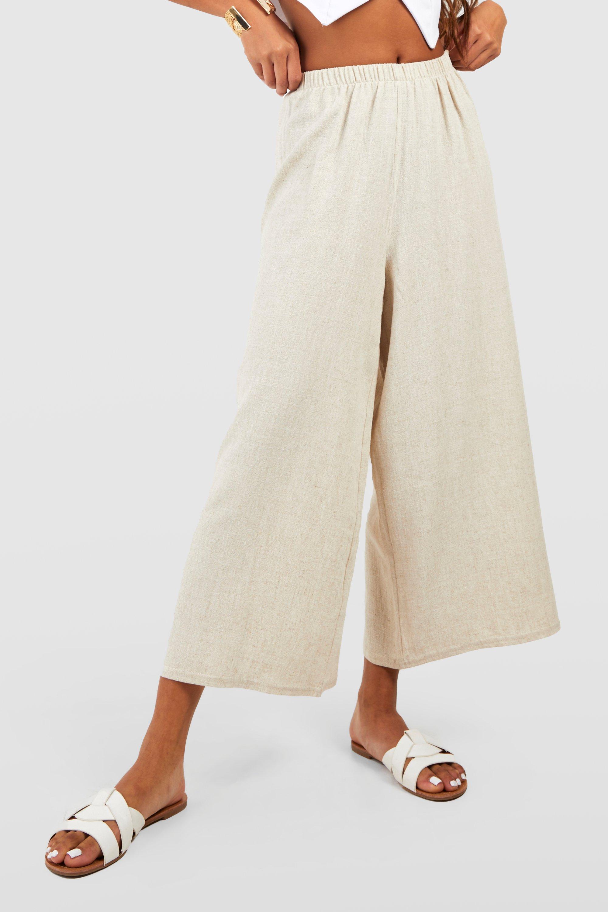 Linen cropped wide outlet leg pants