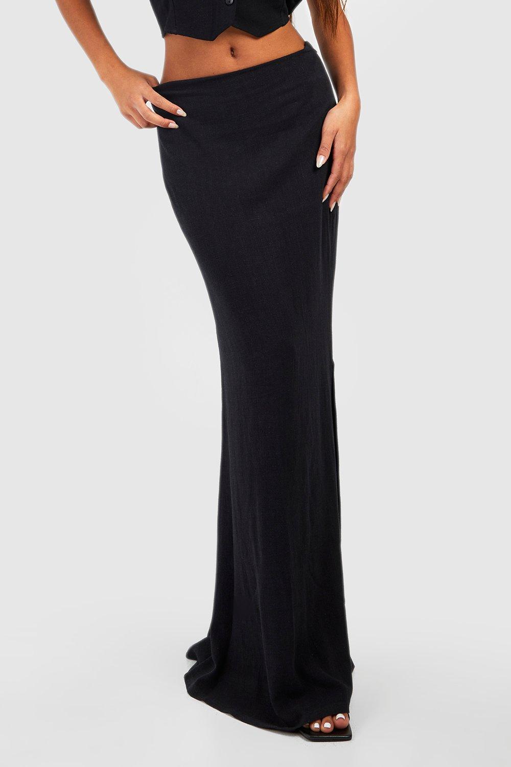 Vance Maxi Skirt - Linen Look Back Split Skirt in Black