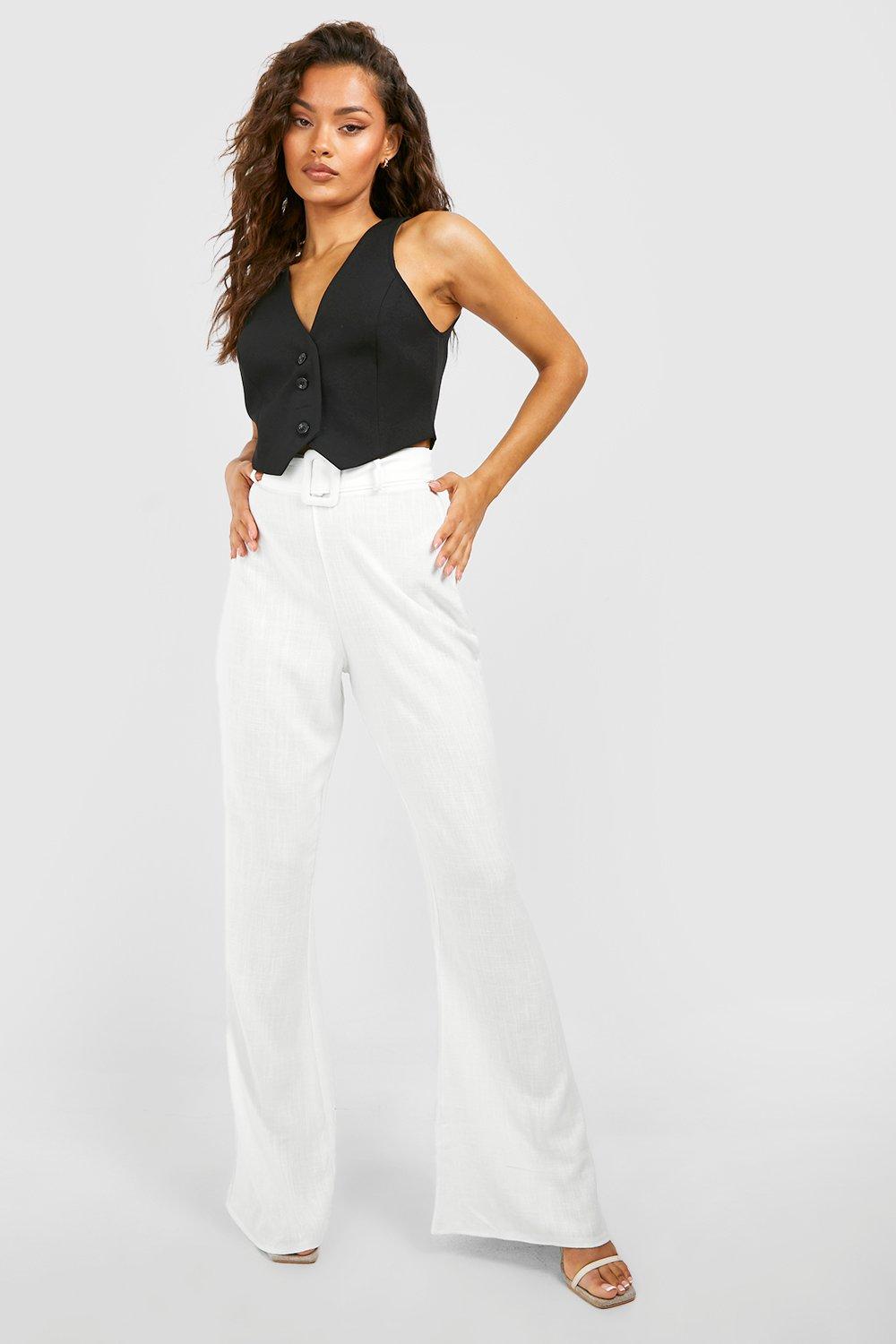 White linen best sale high waisted pants