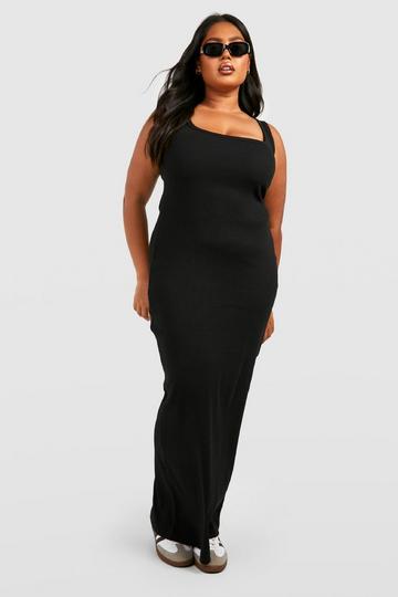 Black Plus Premium Scoop Neck Rib Thick Binding Maxi Dress