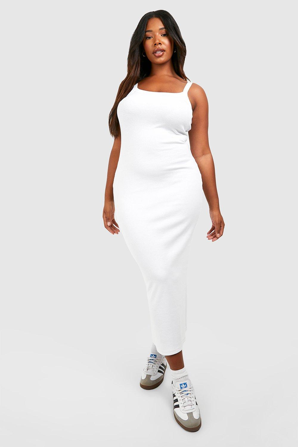 Plus Premium Square Neck Rib Thick Binding Midi Dress | boohoo USA