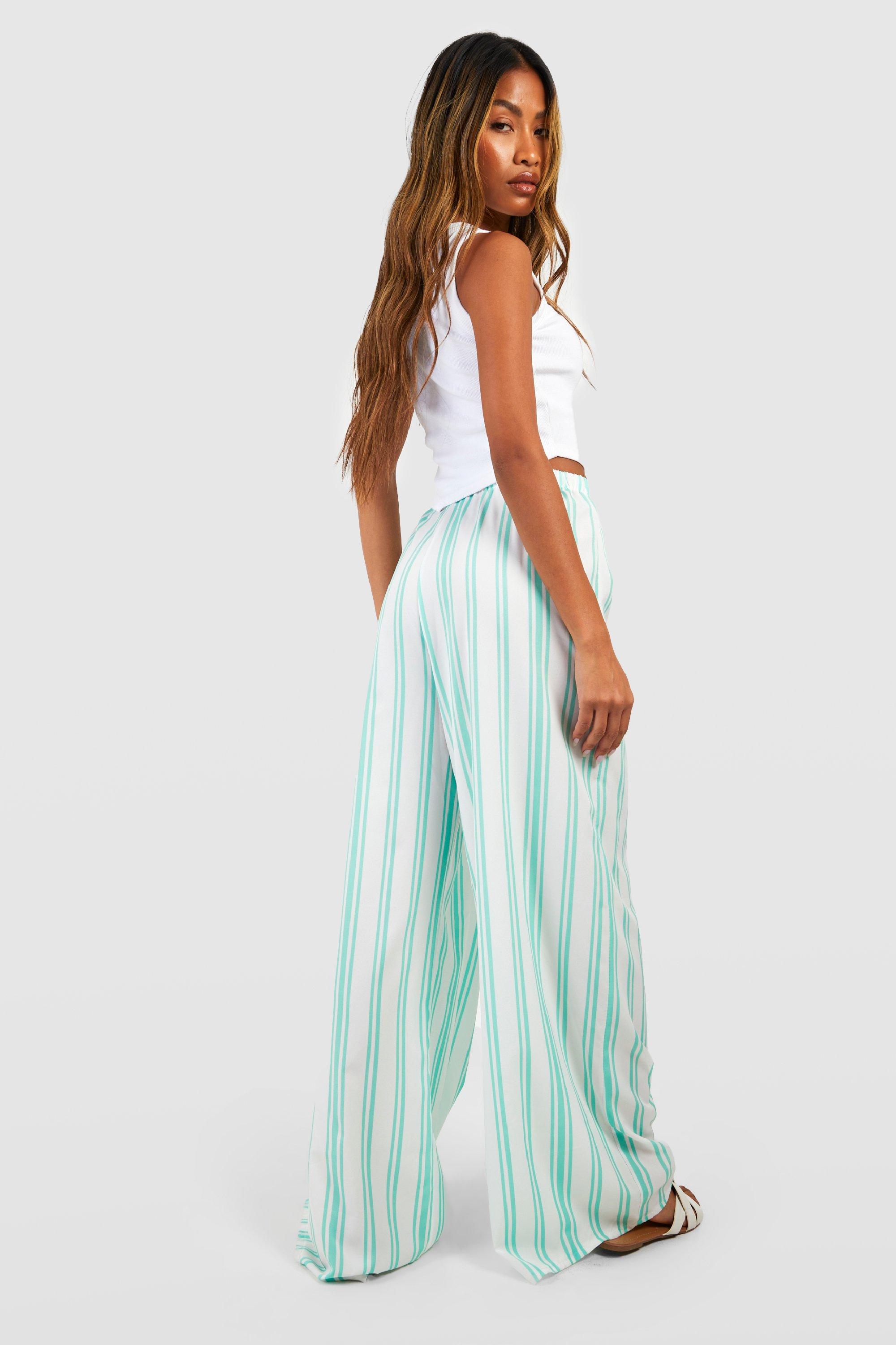 Green and white striped 2024 pants