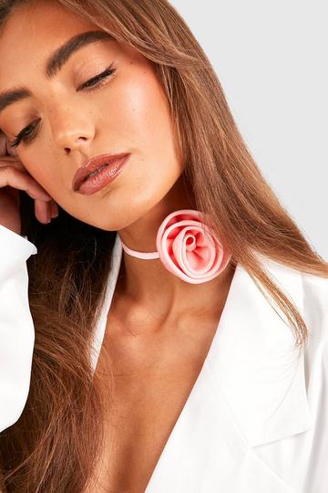 Pink Satin Rose Corsage Choker Necklace