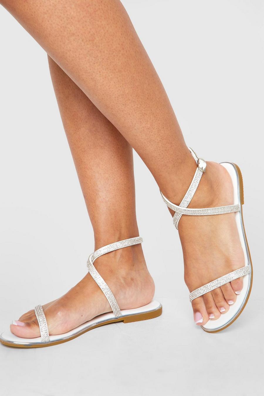 White Embellished Crossover Flat Sandals