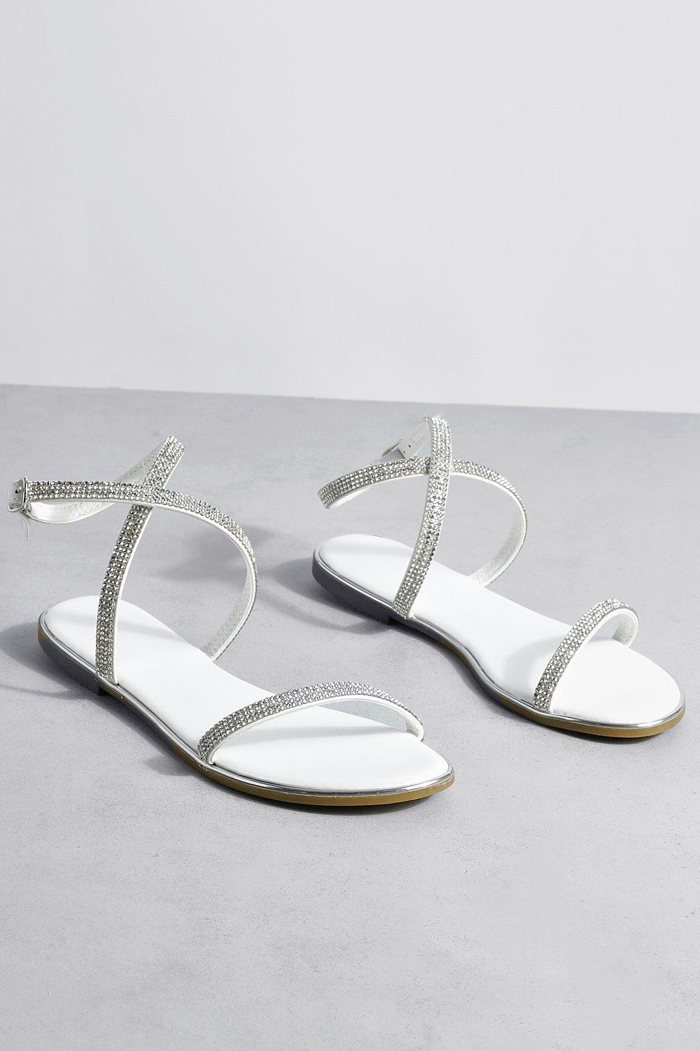 Silver diamante sandals online flat