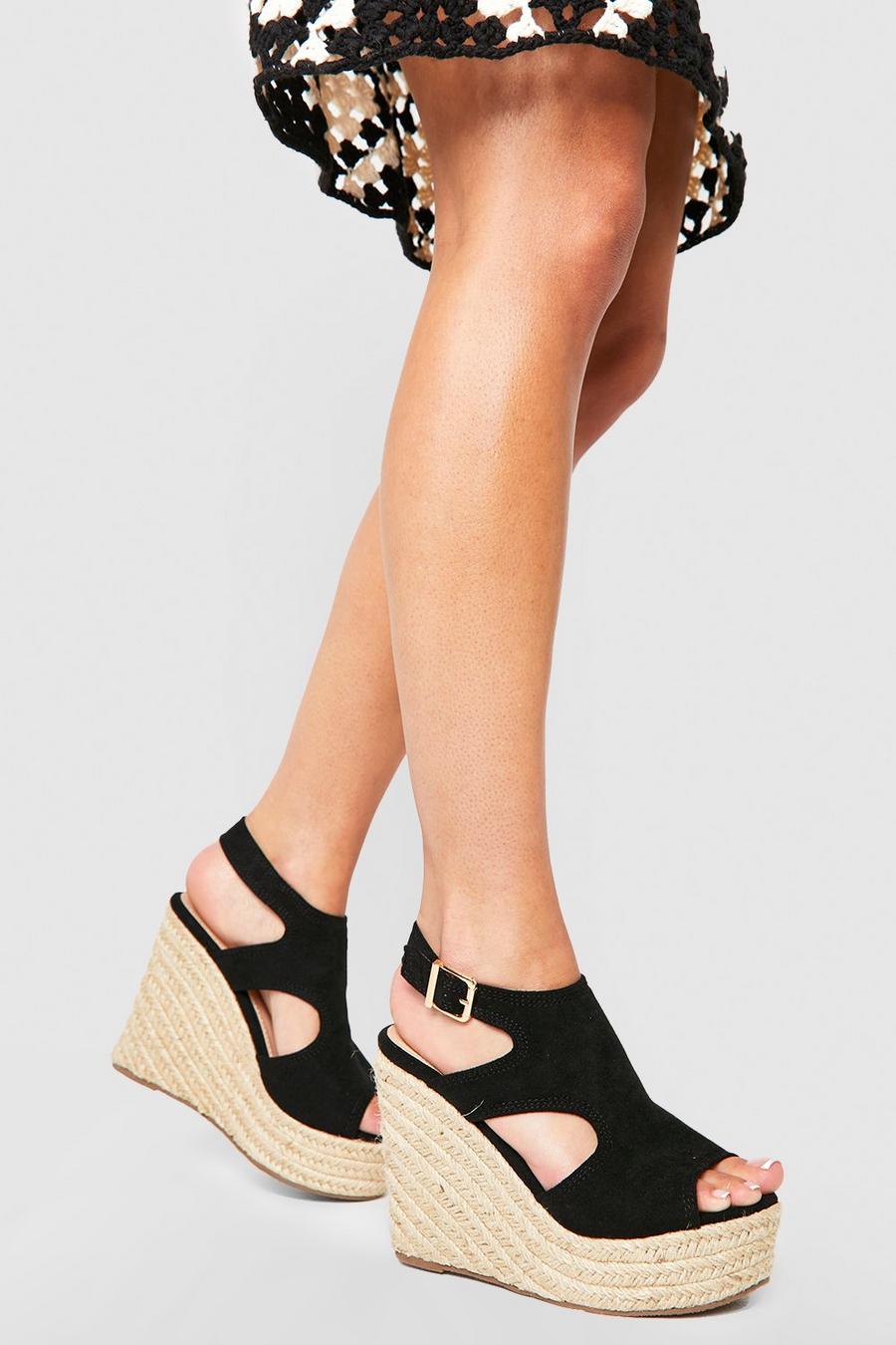 Black Wide Fit Cut Out Peep Toe Wedges image number 1