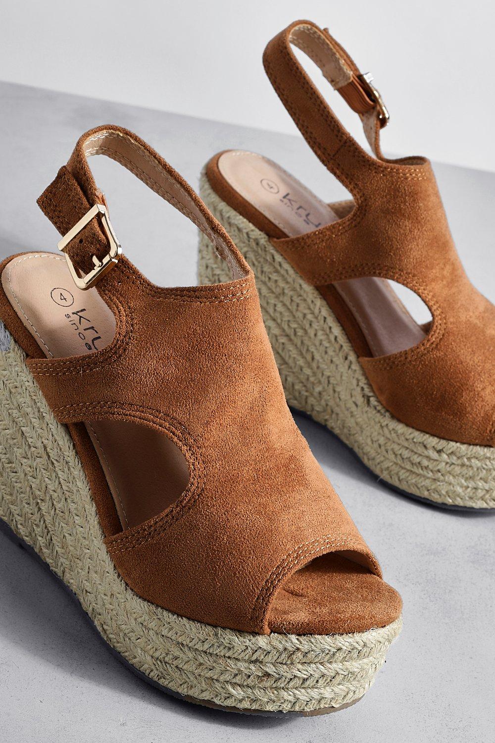 Tan wedge peep hot sale toe shoes