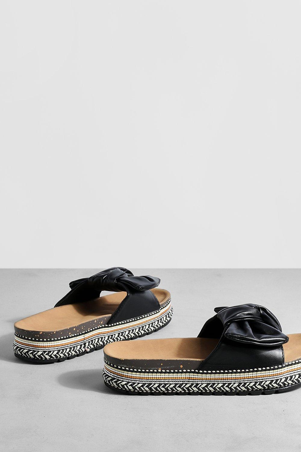 Bow Detail Embellished Sole Flatform Sandals Boohoo UK