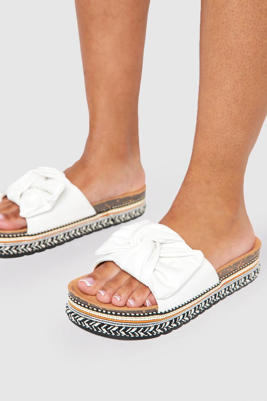 White Bow Detail Embellished Sole Flatform Sandals image number 1