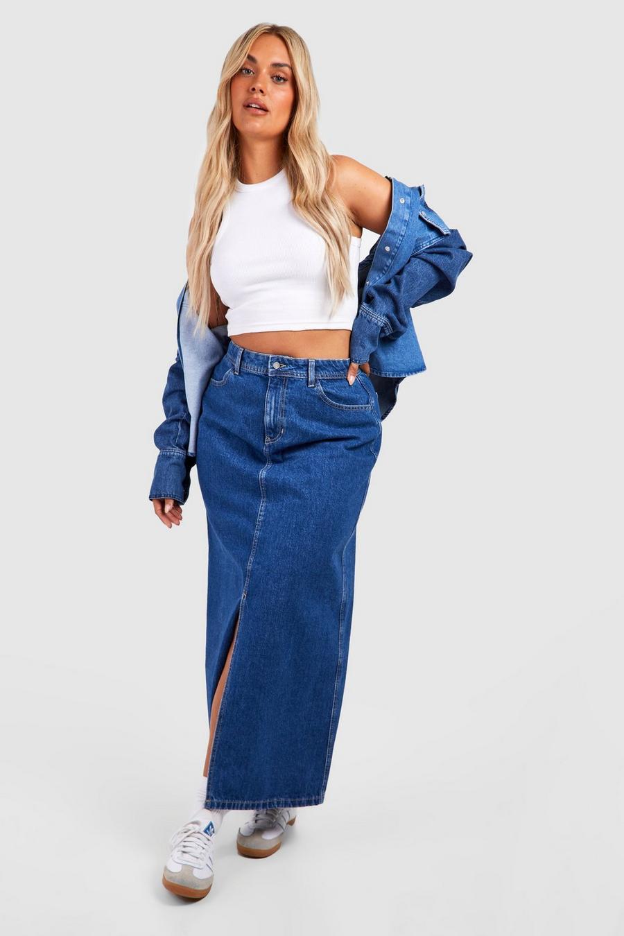 Grande taille - Jupe longue en jean, Mid blue image number 1