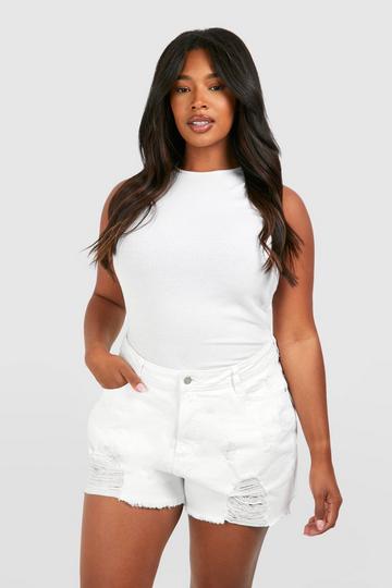 Plus White Wash Denim Short white