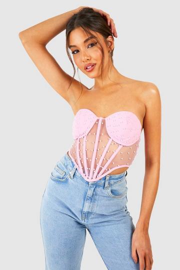 Corset perlé sans bretelles light pink