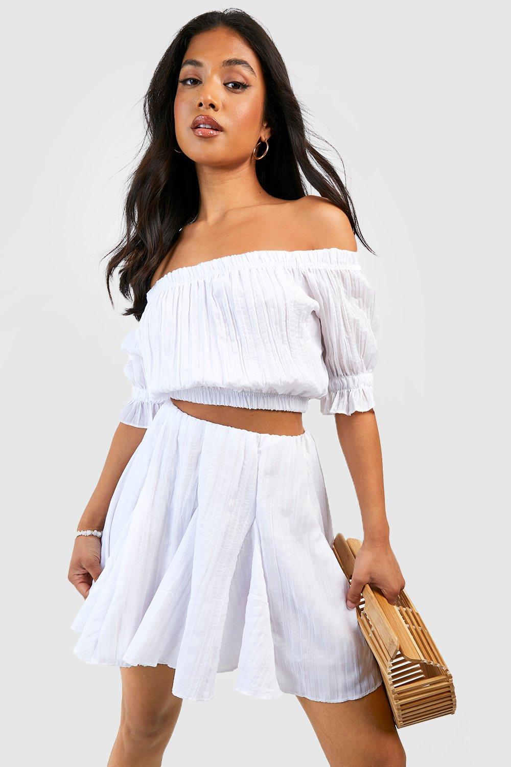 Petite Textured Woven Off The Shoulder Puff Sleeve Top boohoo USA