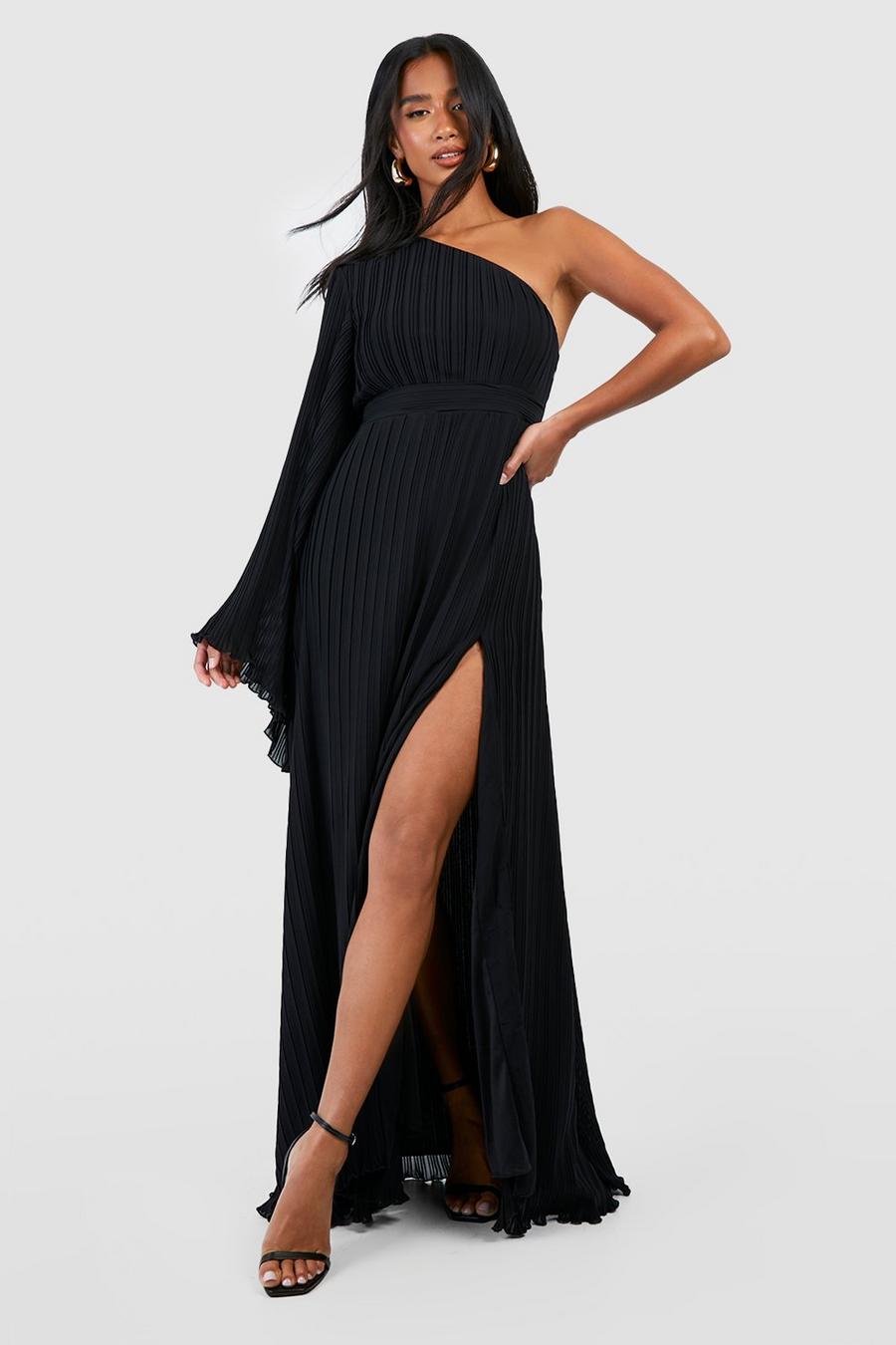 Black Petite Extreme Sleeve Asymmetric Maxi Dress