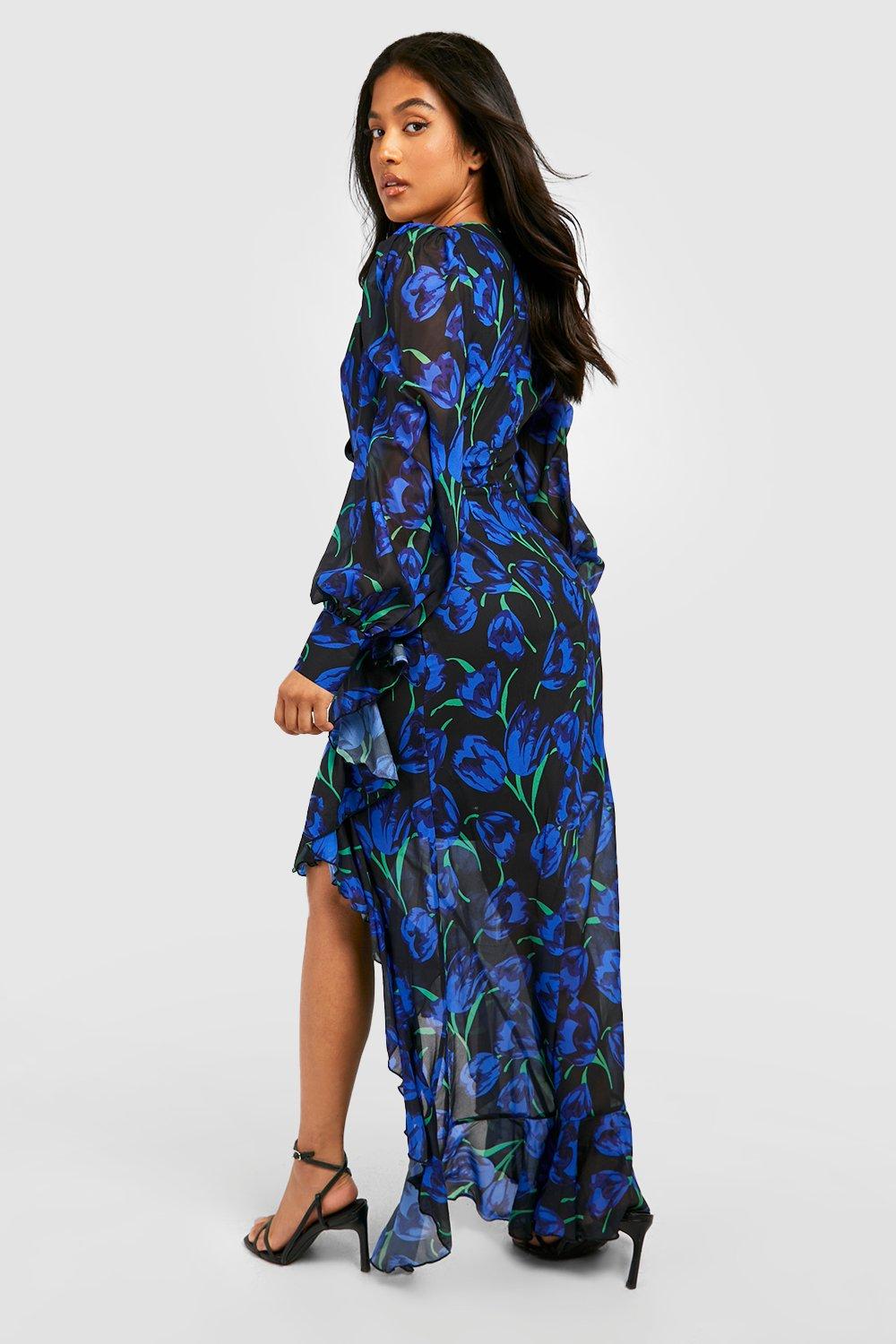 Wrap ruffle maxi sales dress