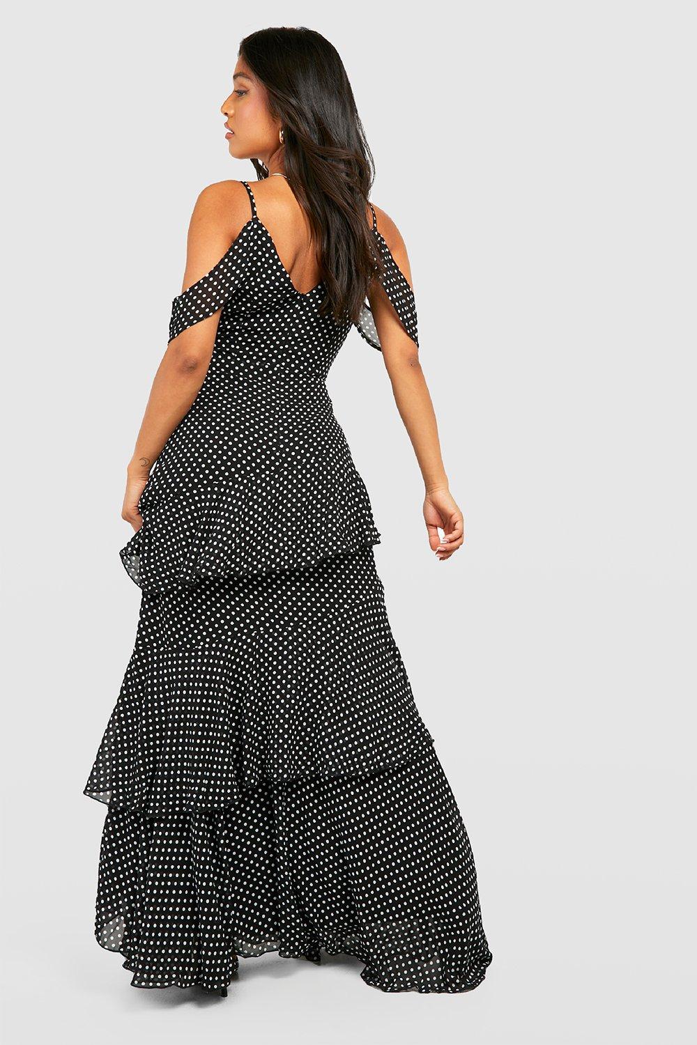 Black polka shop dot asymmetric dress