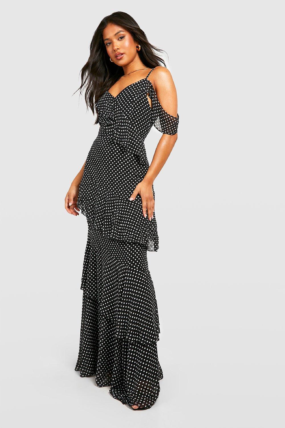 Black polka shop dot asymmetric dress