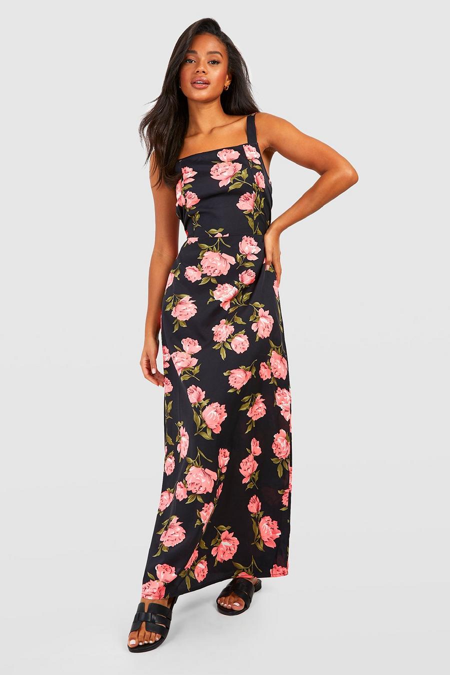 Black Floral Strappy Maxi Dress image number 1