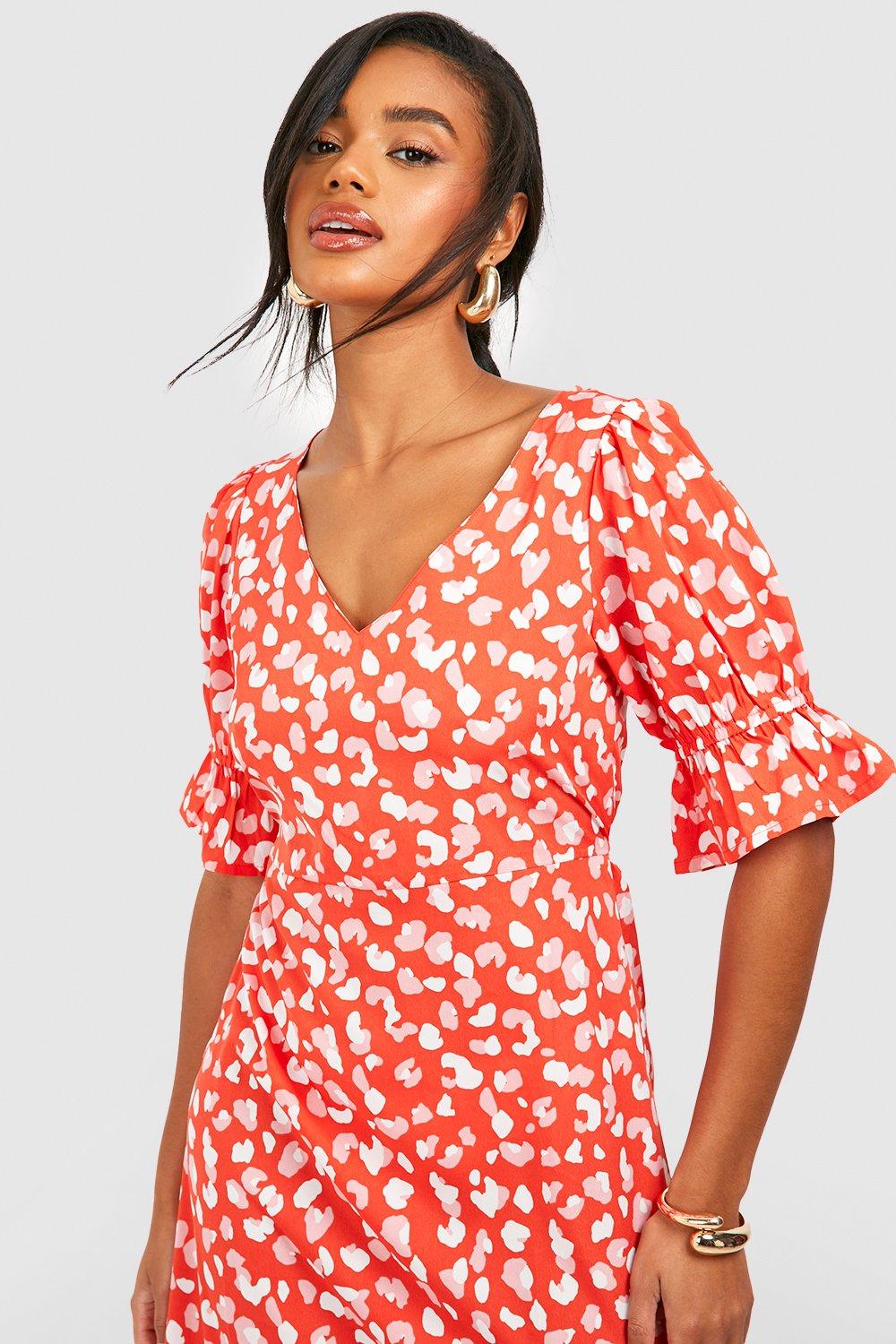 Red leopard best sale print dress boohoo