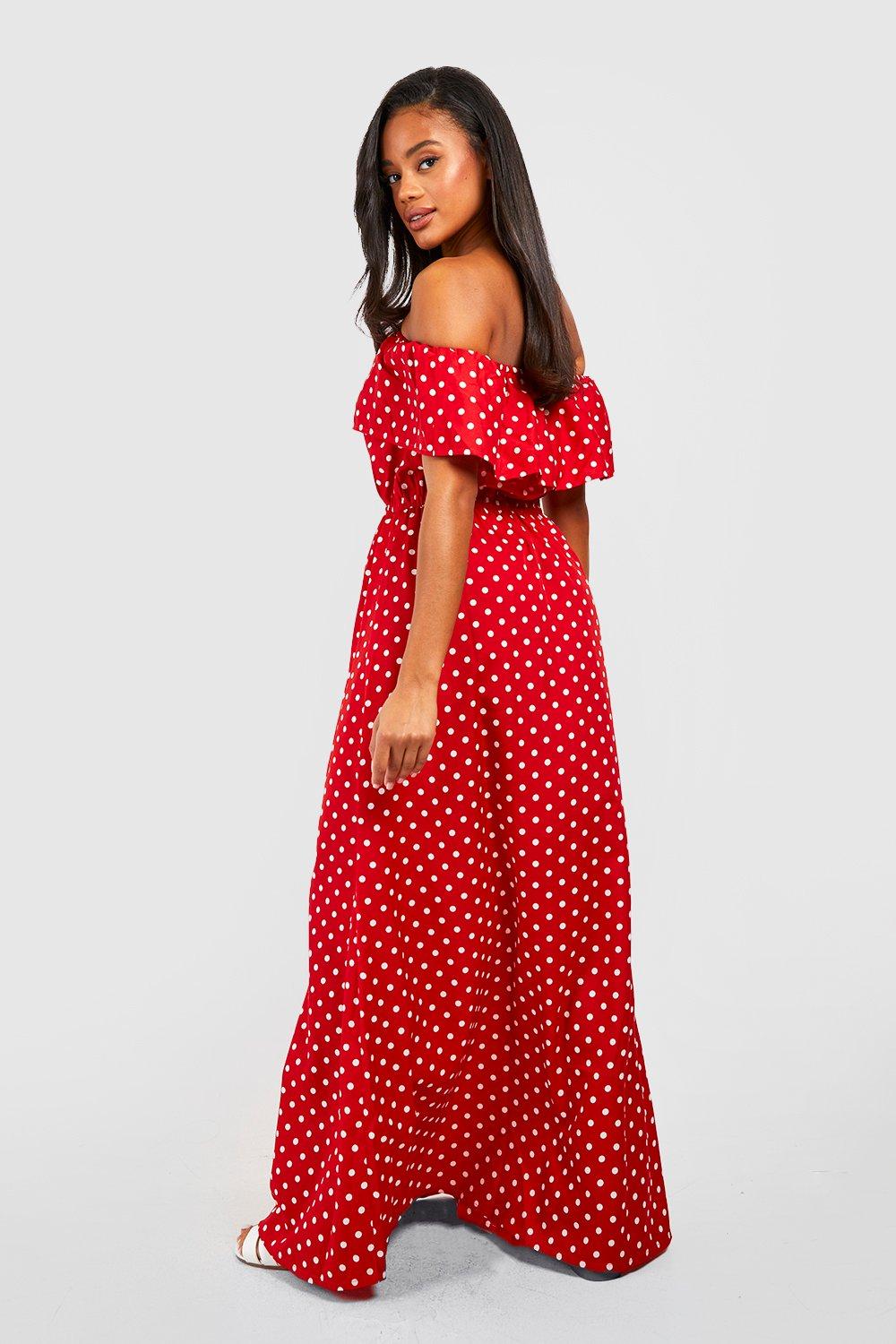 Spot Print Bardot Maxi Dress boohoo