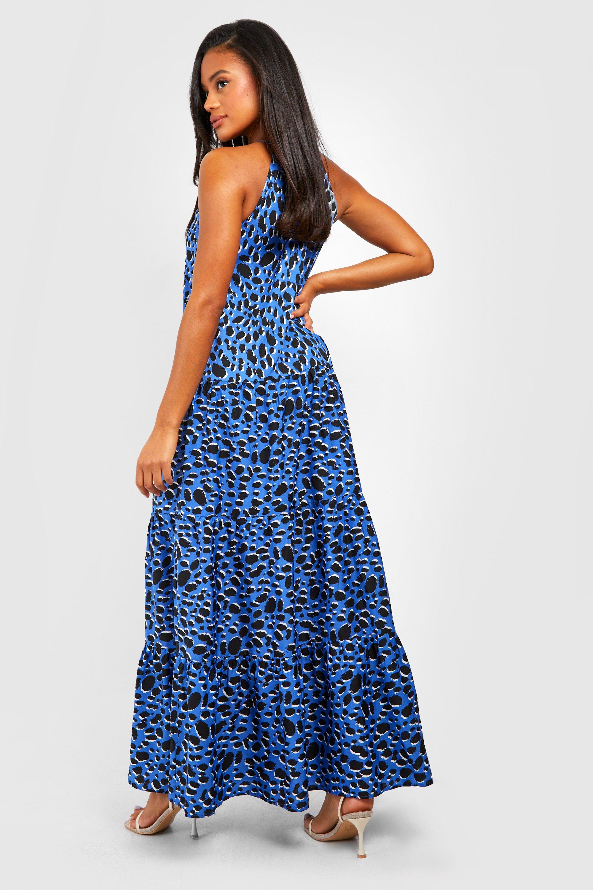 Leopard Print Maxi Dress with Halter Neck, Womens Dresses