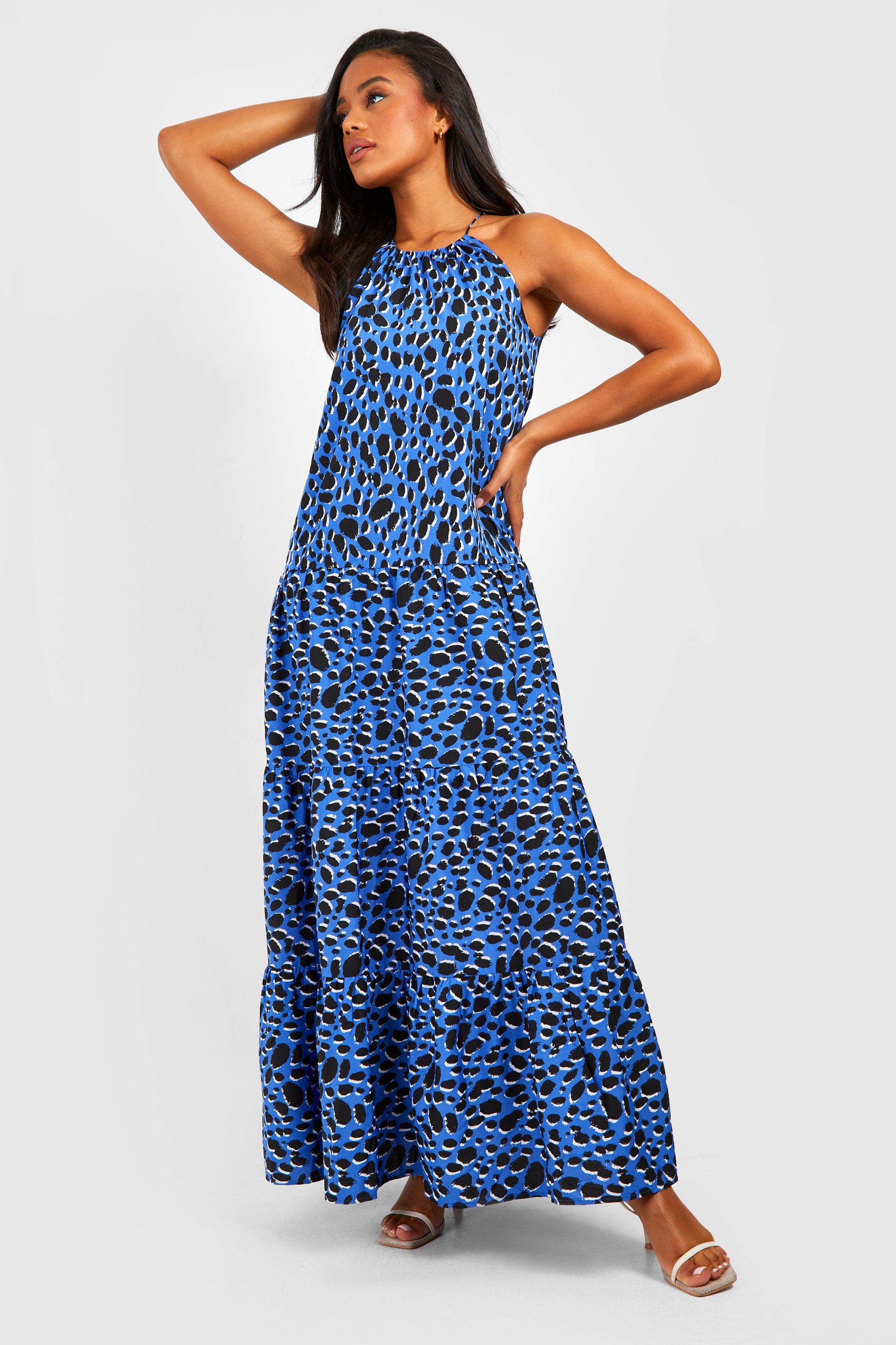 Boohoo blue hotsell leopard print dress