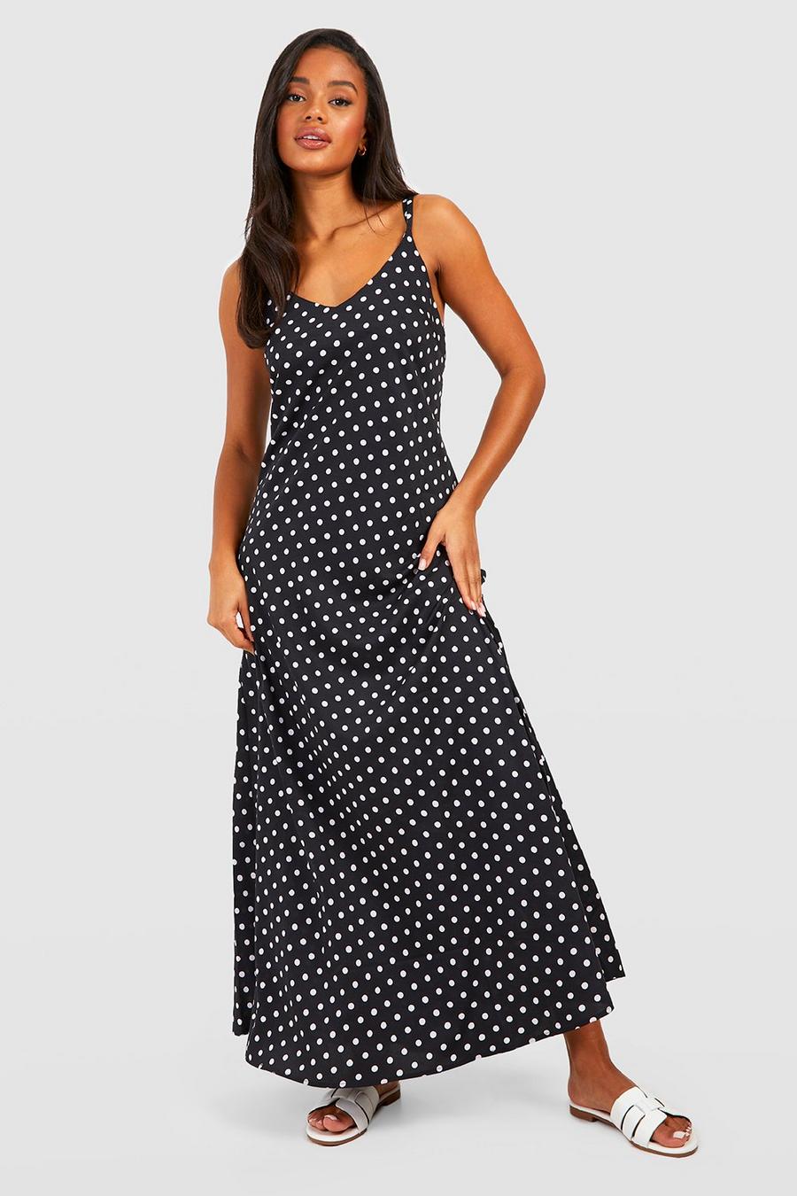 Black Spot Print Strappy Maxi Dress