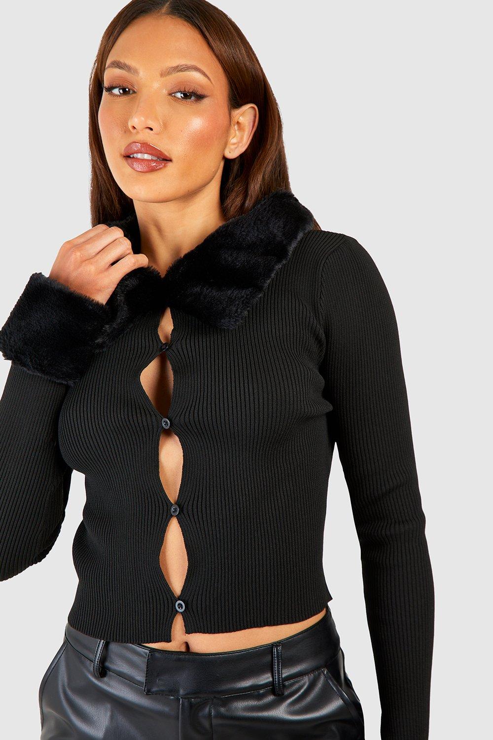 Faux fur shop cardigan black