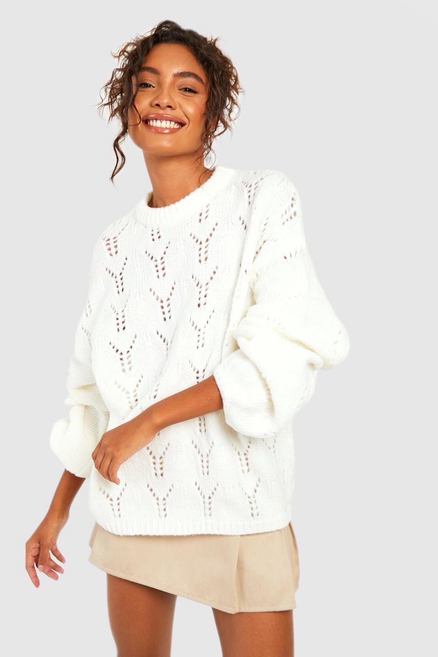 Tall flauschiger Strickpullover, Ivory image number 1