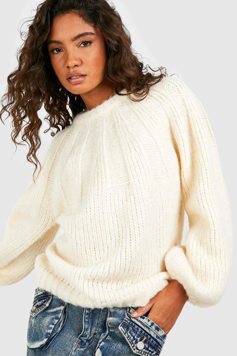 White balloon sleeve sweater sale