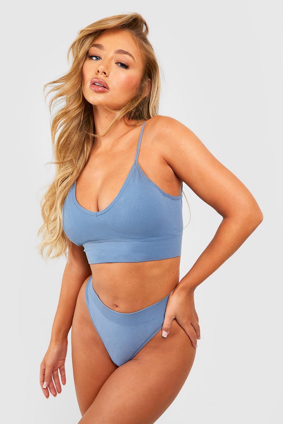 Petrol Seamless Triangle Bralette & Thong Set image number 1