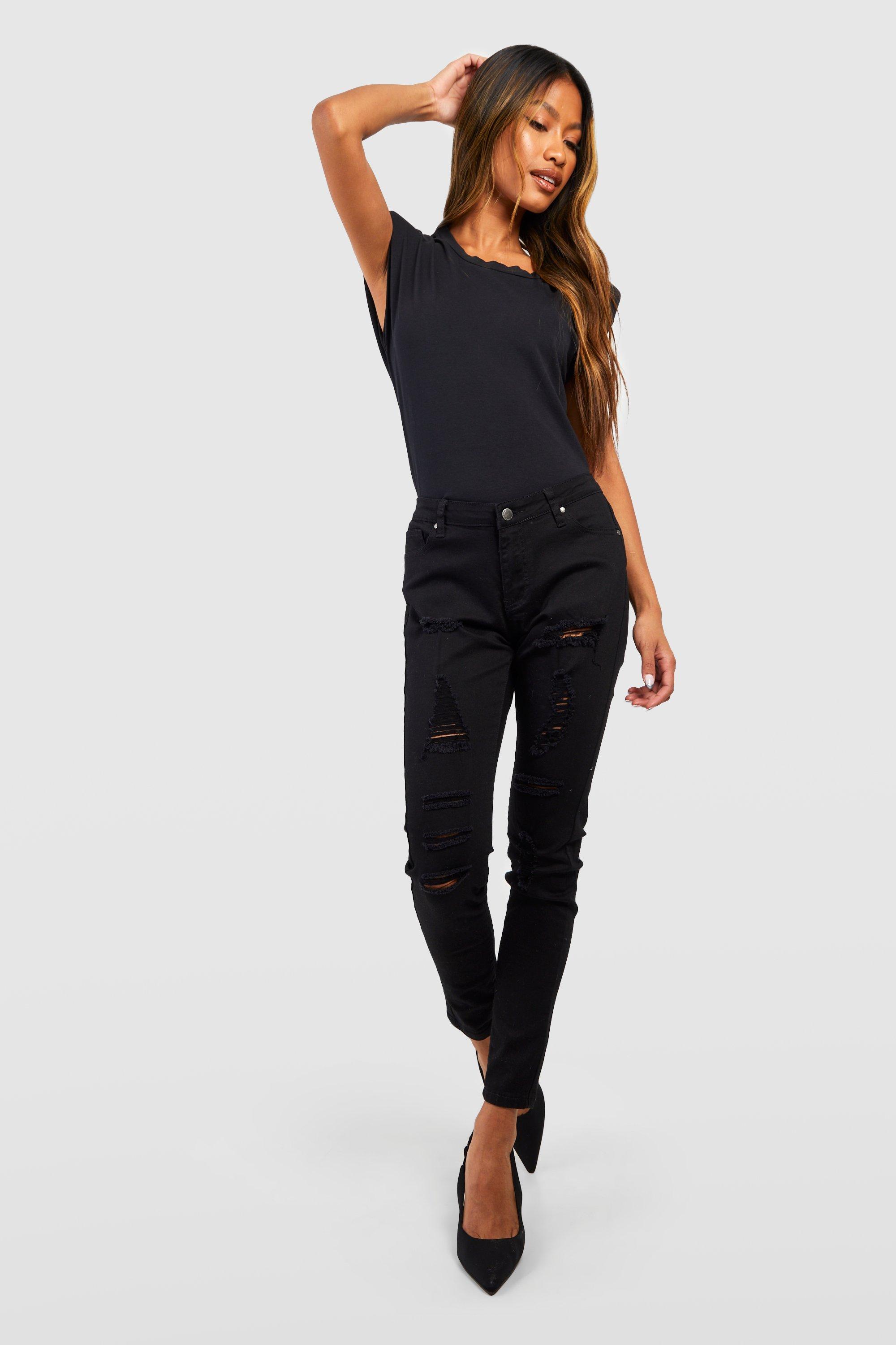 Mid-Waist Frayed Jeans