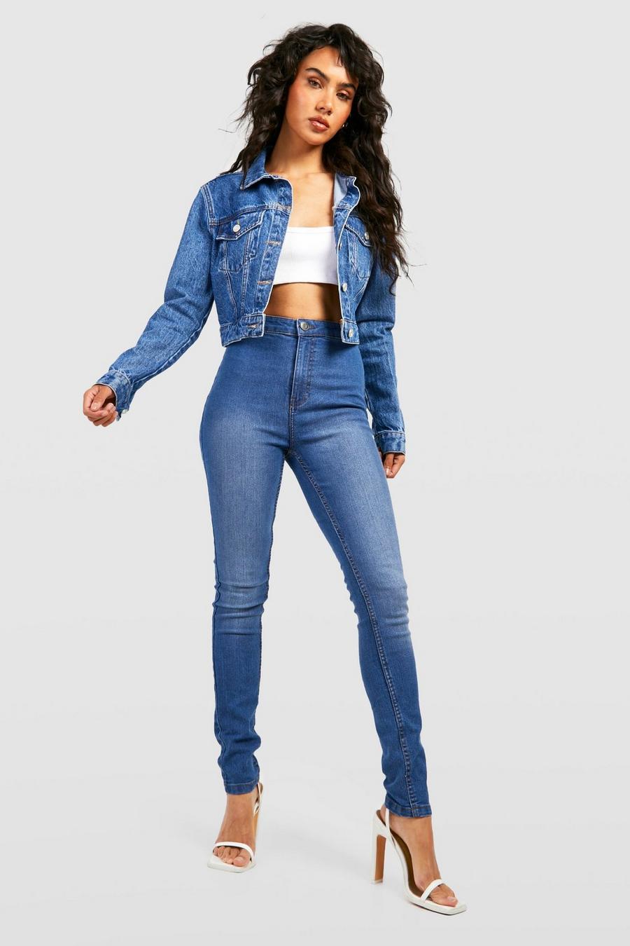 Stretch Skinny Jeans mit hohem Bund, Light blue image number 1