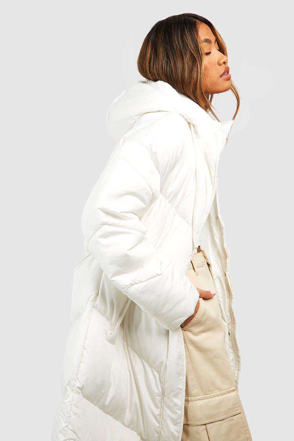 Hooded Quilt Detail Maxi Puffer