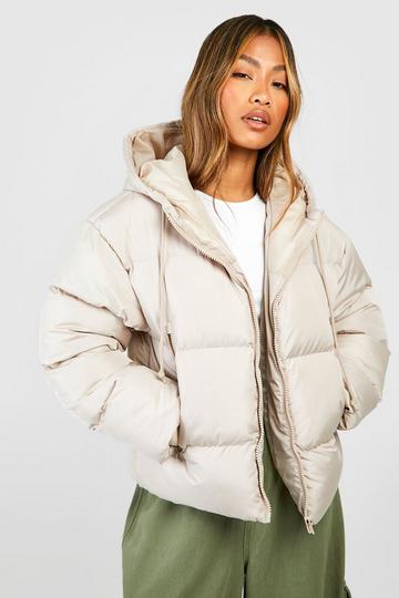 Stone Beige Hooded Padded Puffer Jacket