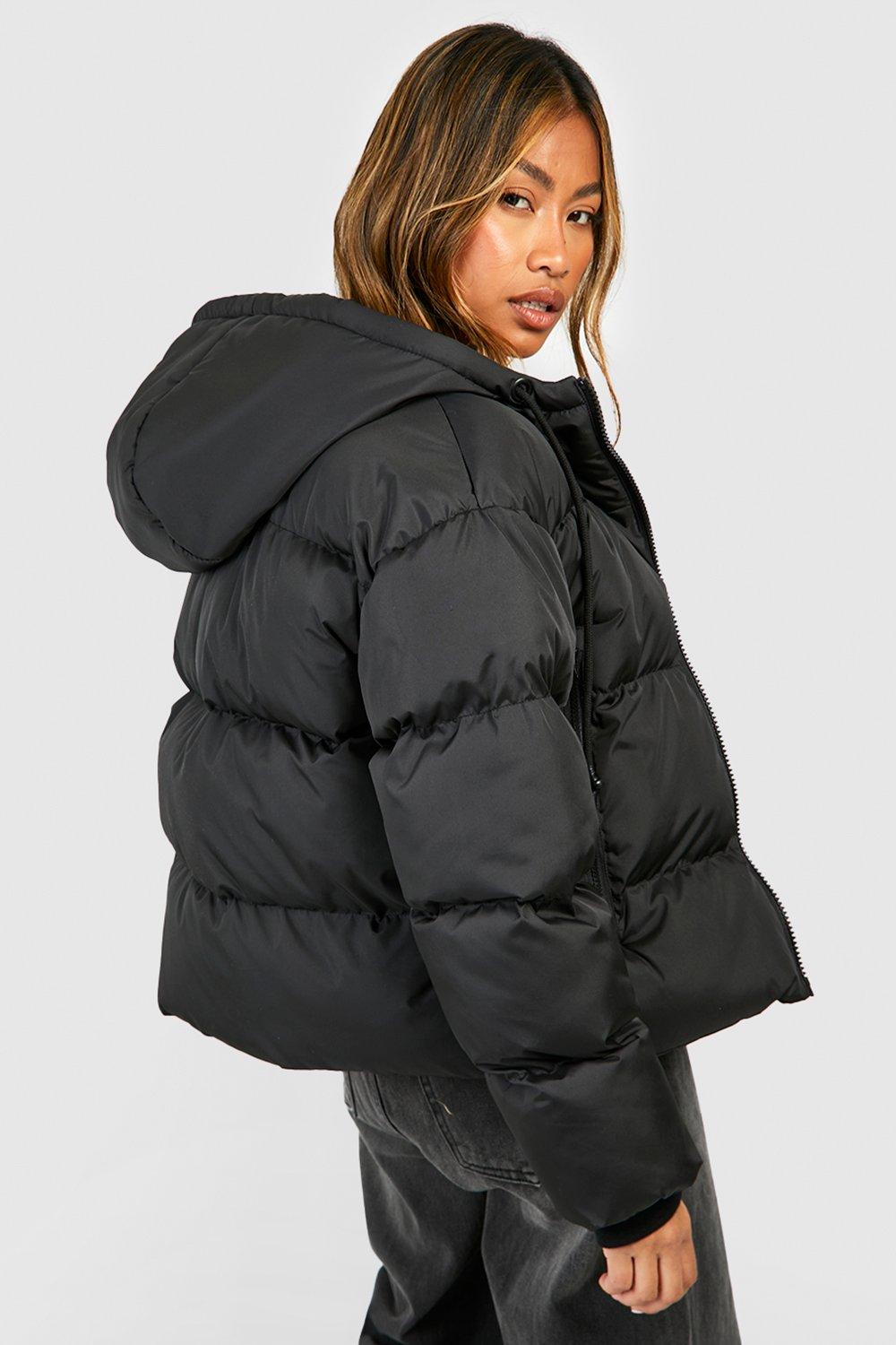 Black puffer jacket boohoo on sale