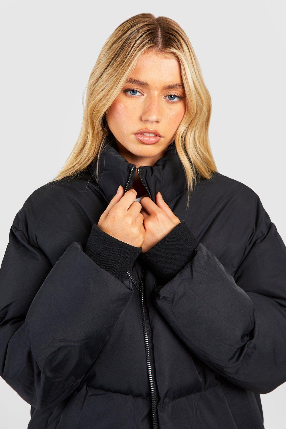 Funnel Neck Nylon Puffer Jacket boohoo