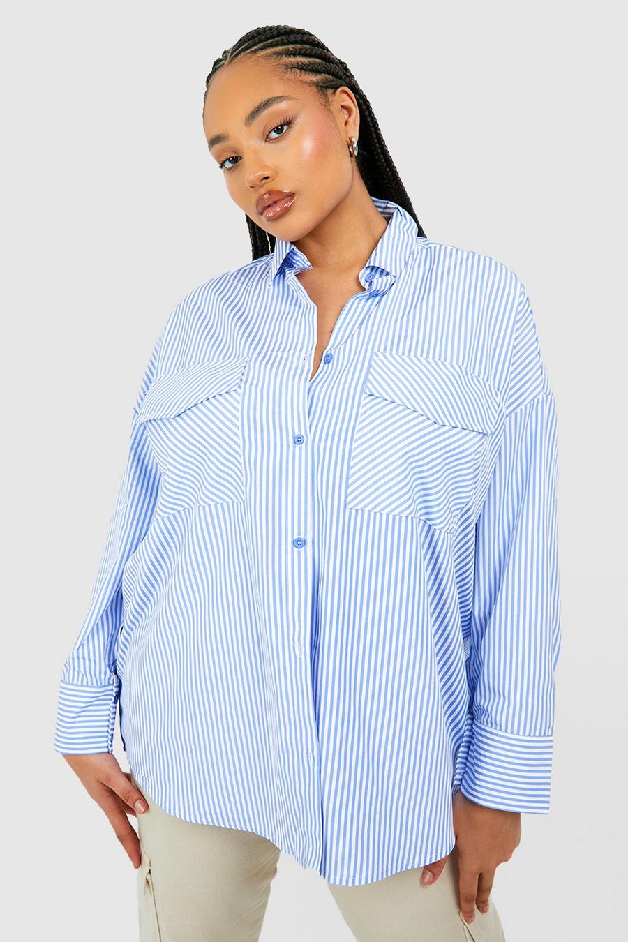 Camicia Plus Size oversize con righe a contrasto, Blue