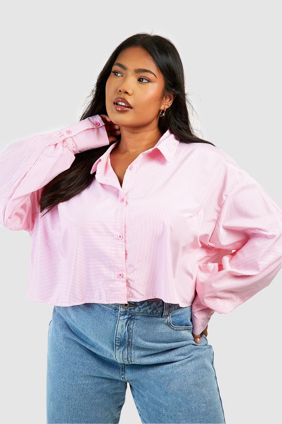 Grande taille - Chemise courte à rayures, Pink