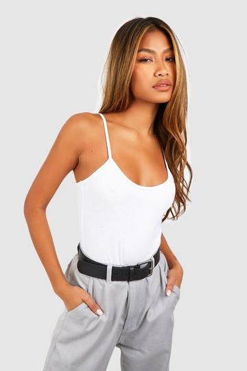 Basic Strappy Scoop Neck Bodysuit white