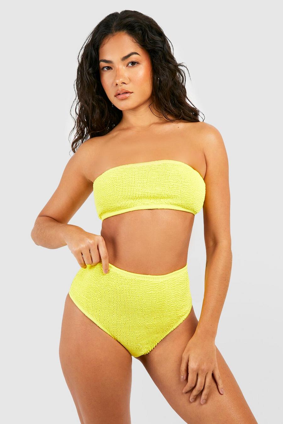 Slip bikini Premium a vita alta effetto goffrato, Yellow image number 1