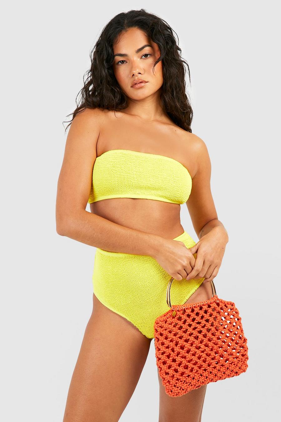 Yellow Premium Bikiniöverdel i bandeaustil med struktur image number 1