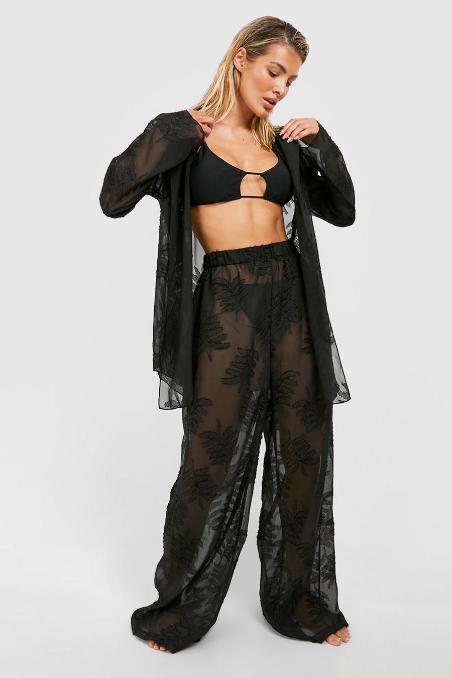Black Palm Embroidered Beach Trousers