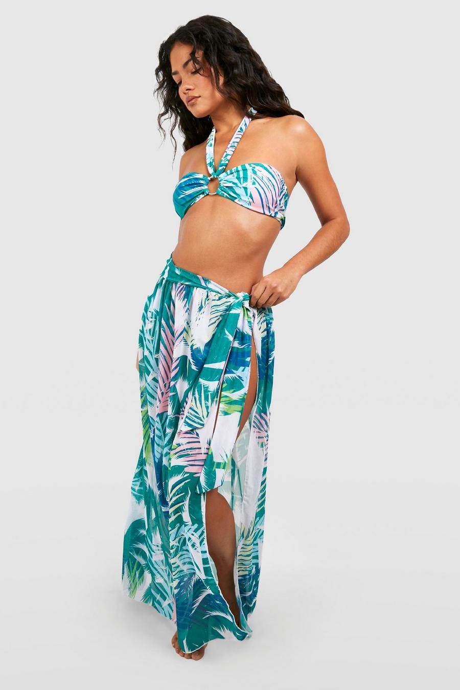 Set bikini in fantasia tropicale - set di 3 paia & pareo maxi image number 1