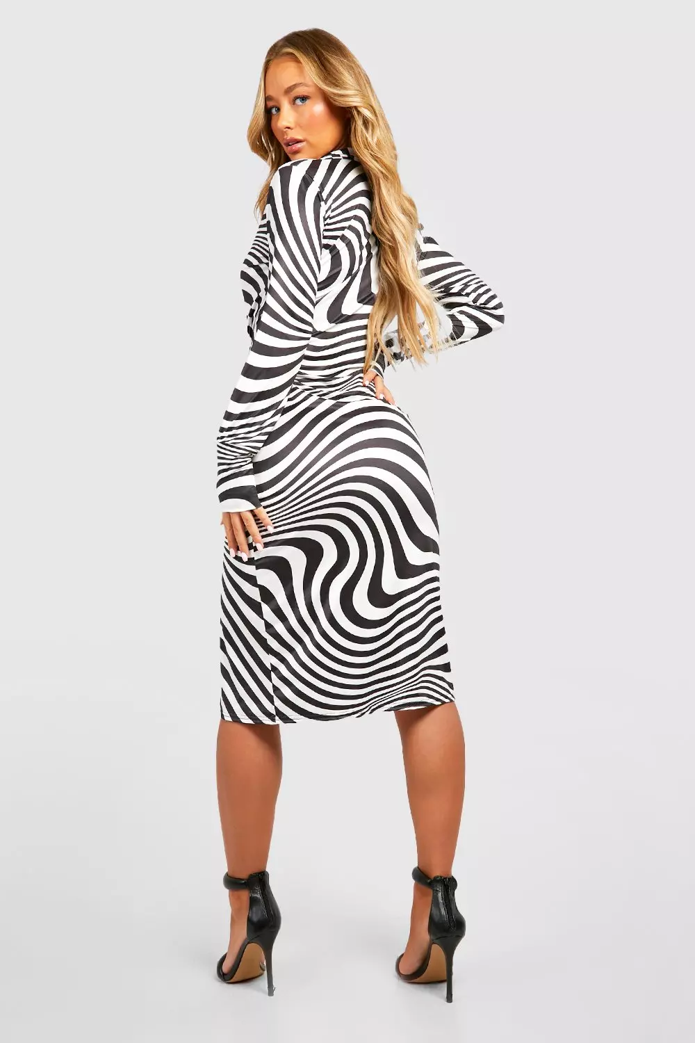 Black Mono Abstract Slinky Wrap Midi Dress alternative image