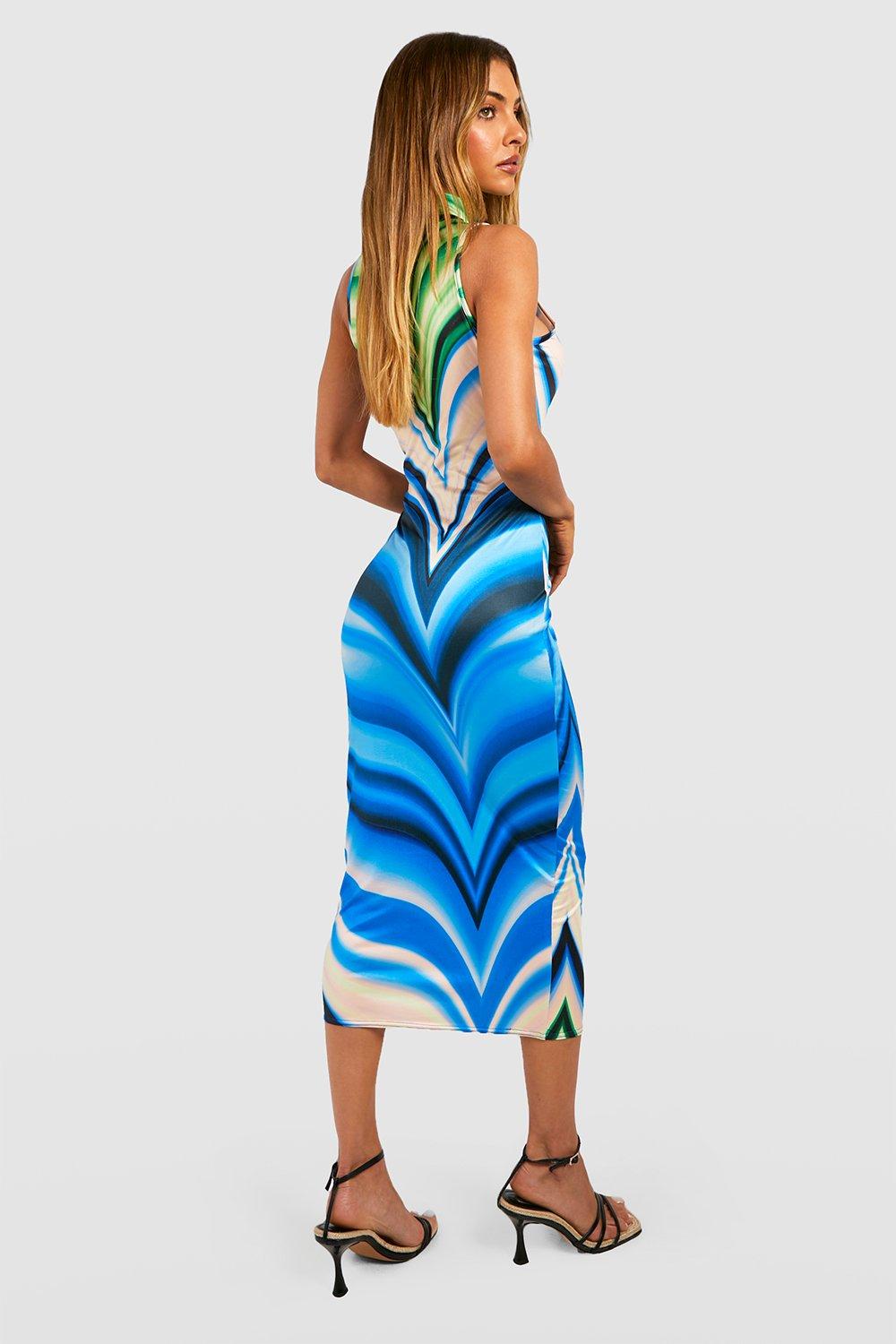 Boohoo stripe 2025 slinky midi dress