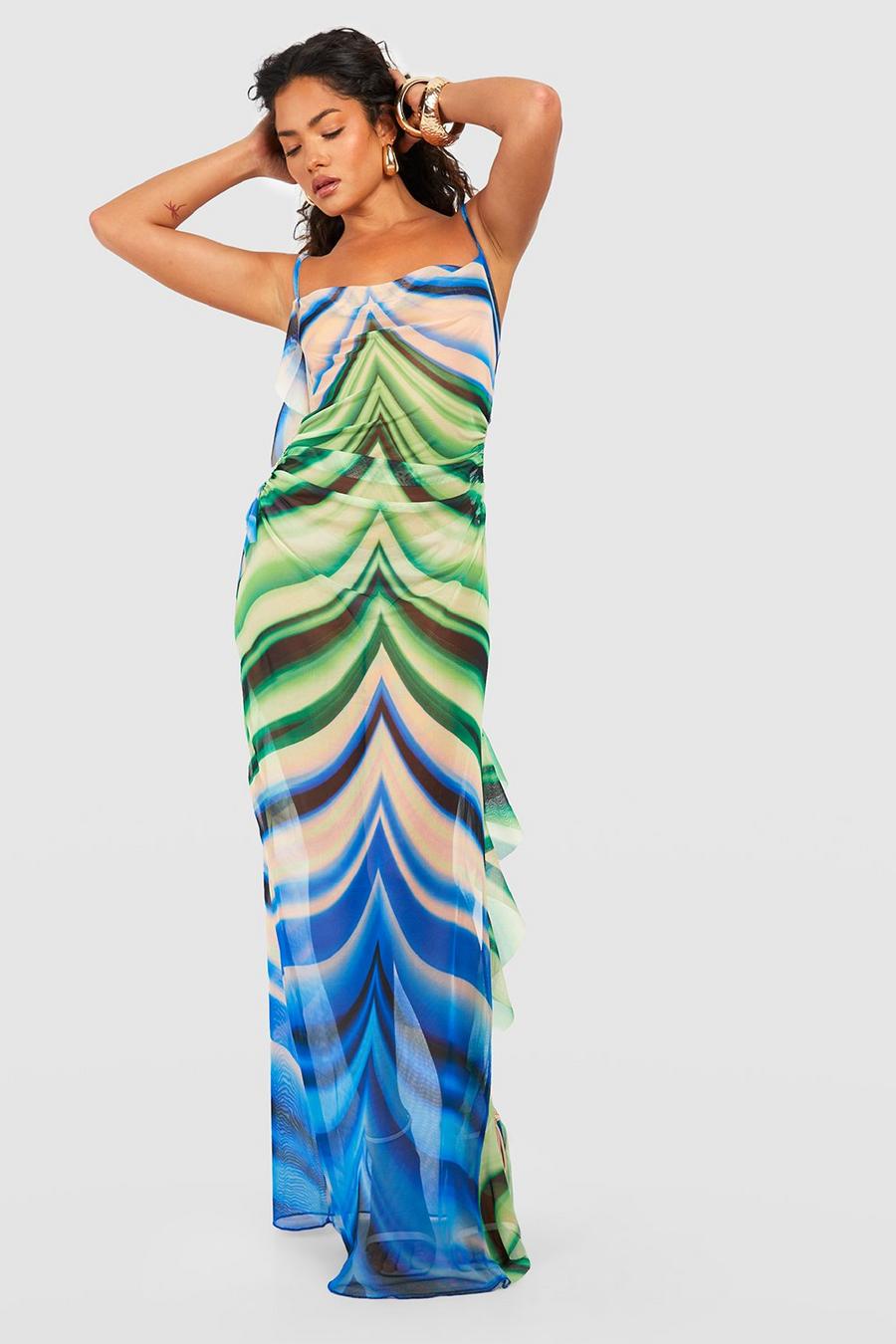 Abstracte Mesh Maxi Jurk Met Ruches image number 1