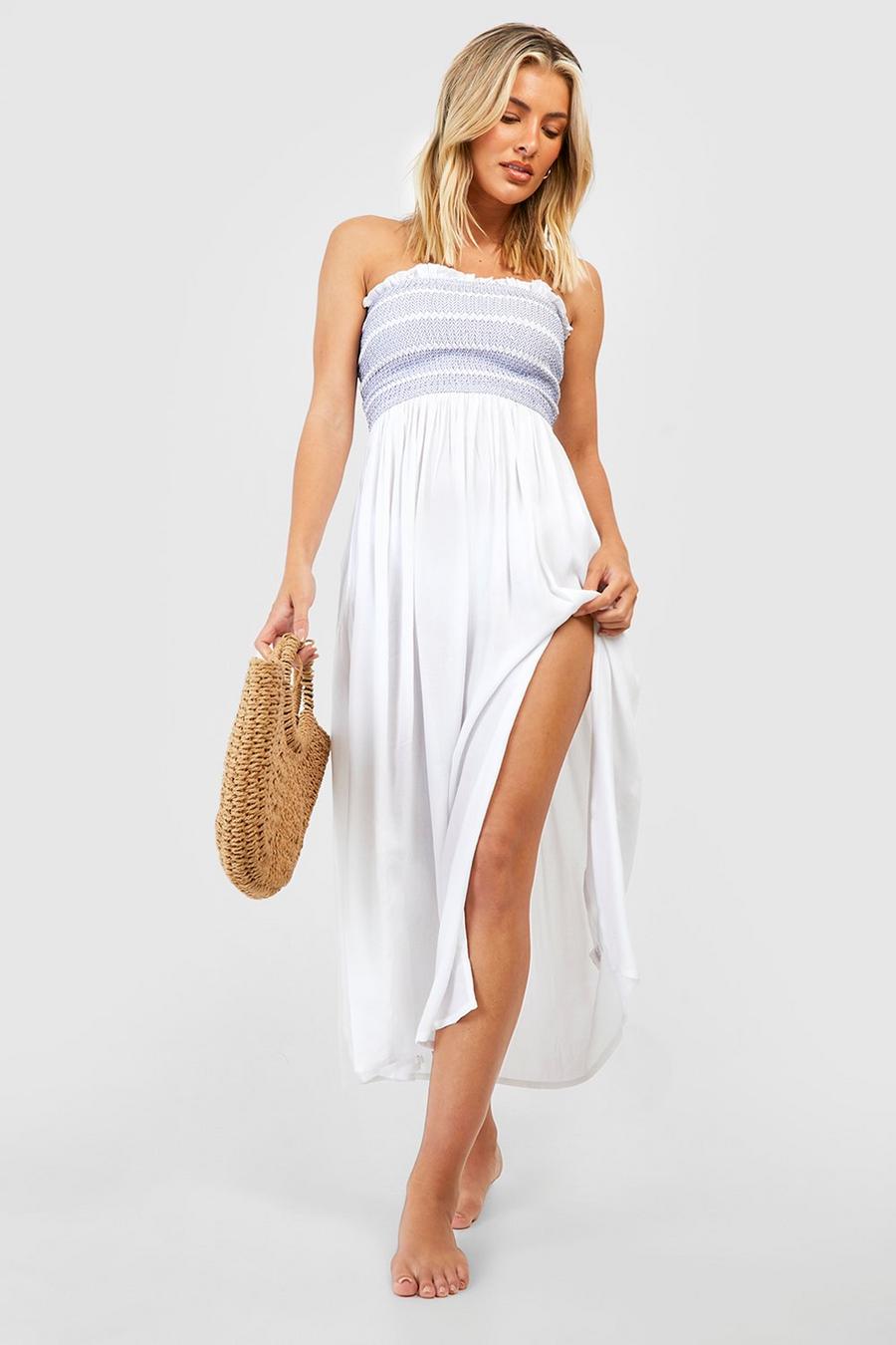 White blanc Stitching Detail Bandeau Beach Midaxi Dress